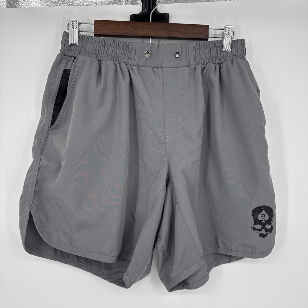 Zero Foxtrot Mens Training Shorts Gray Skull Spade Logo XL Goth Punk Gym Grunge